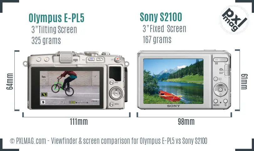 Olympus E-PL5 vs Sony S2100 Screen and Viewfinder comparison Olympus E-PL5 vs Sony S2100 Screen and Viewfinder comparison
