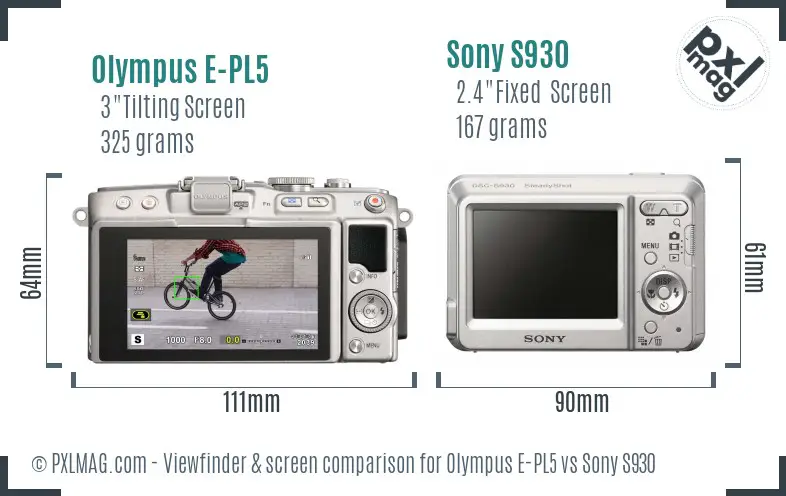 Olympus E-PL5 vs Sony S930 Screen and Viewfinder comparison