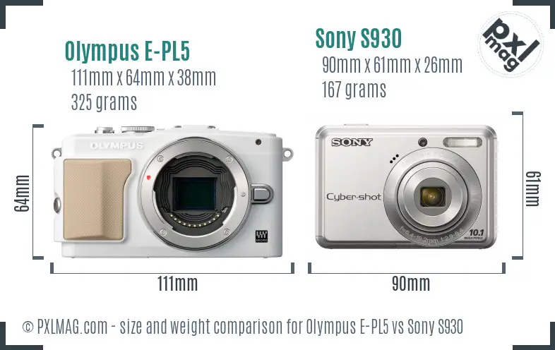 Olympus E-PL5 vs Sony S930 size comparison