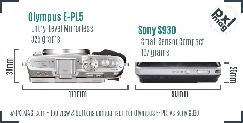 Olympus E-PL5 vs Sony S930 top view buttons comparison