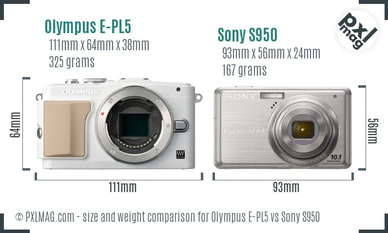 Olympus E-PL5 vs Sony S950 size comparison Olympus E-PL5 vs Sony S950 size comparison
