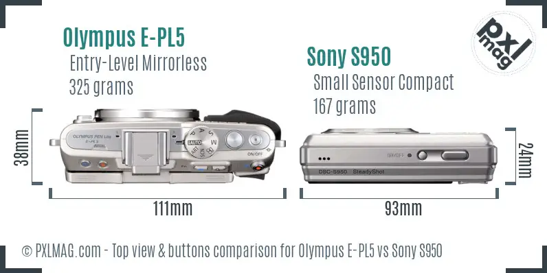 Olympus E-PL5 vs Sony S950 top view buttons comparison Olympus E-PL5 vs Sony S950 top view buttons comparison