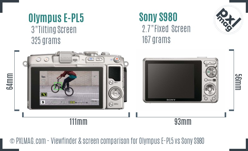 Olympus E-PL5 vs Sony S980 Screen and Viewfinder comparison