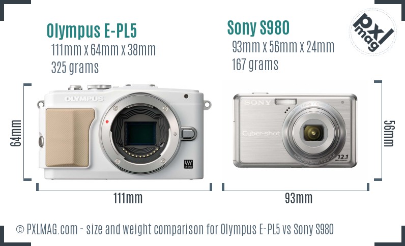 Olympus E-PL5 vs Sony S980 size comparison