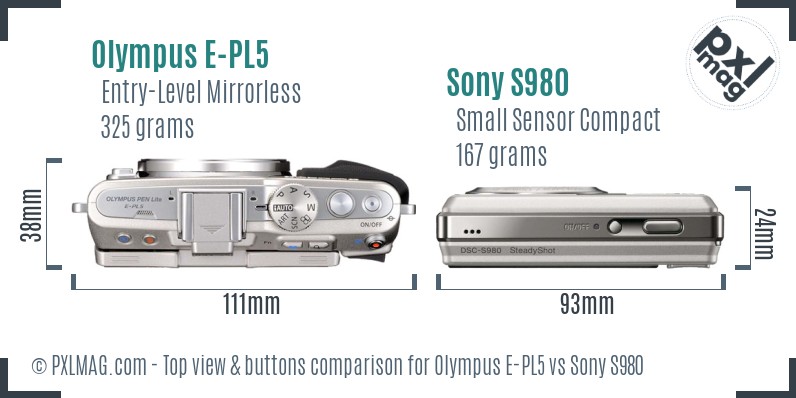 Olympus E-PL5 vs Sony S980 top view buttons comparison