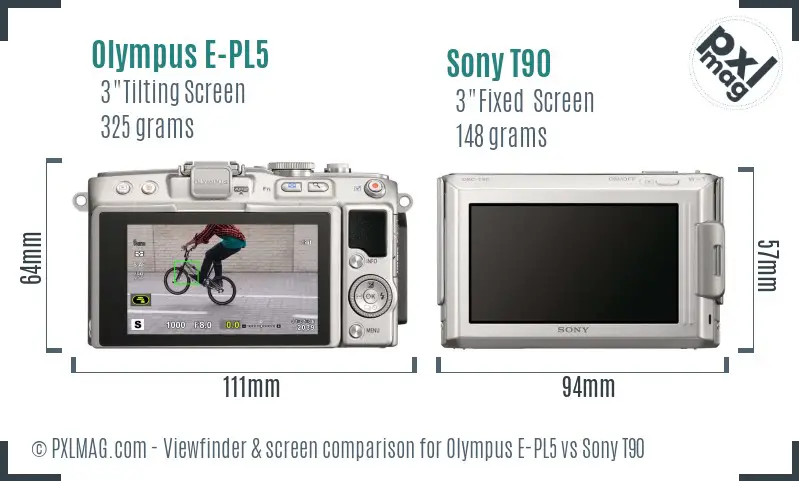 Olympus E-PL5 vs Sony T90 Screen and Viewfinder comparison