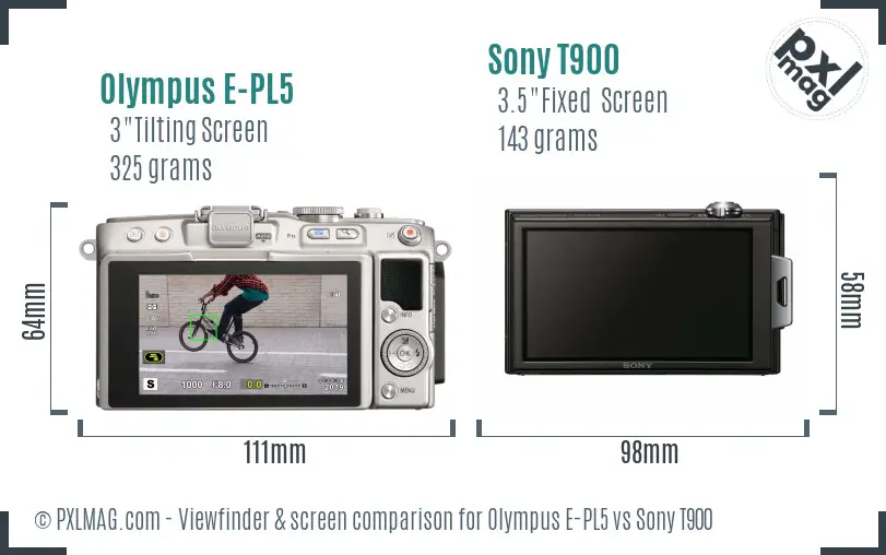 Olympus E-PL5 vs Sony T900 Screen and Viewfinder comparison