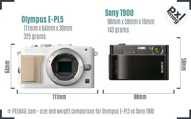 Olympus E-PL5 vs Sony T900 size comparison