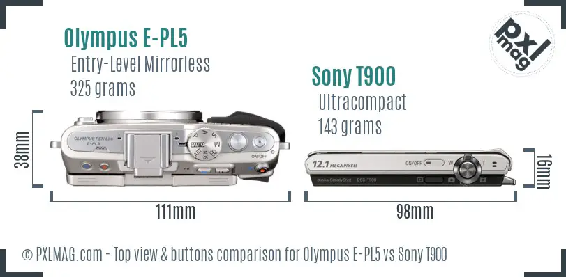 Olympus E-PL5 vs Sony T900 top view buttons comparison