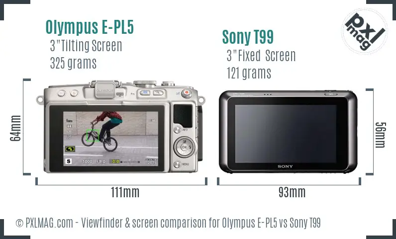 Olympus E-PL5 vs Sony T99 Screen and Viewfinder comparison