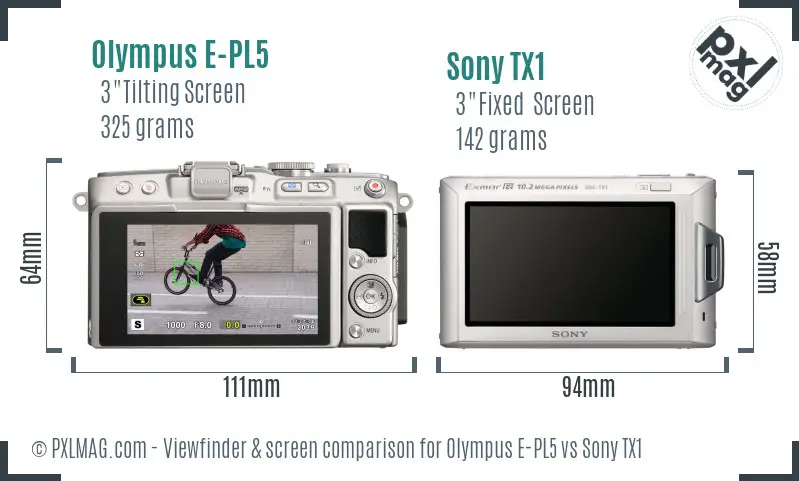 Olympus E-PL5 vs Sony TX1 Screen and Viewfinder comparison