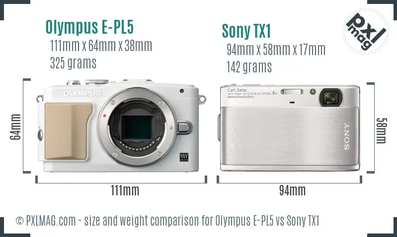 Olympus E-PL5 vs Sony TX1 size comparison