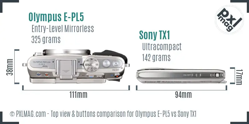 Olympus E-PL5 vs Sony TX1 top view buttons comparison