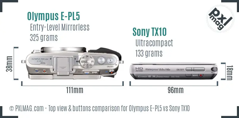 Olympus E-PL5 vs Sony TX10 top view buttons comparison Olympus E-PL5 vs Sony TX10 top view buttons comparison