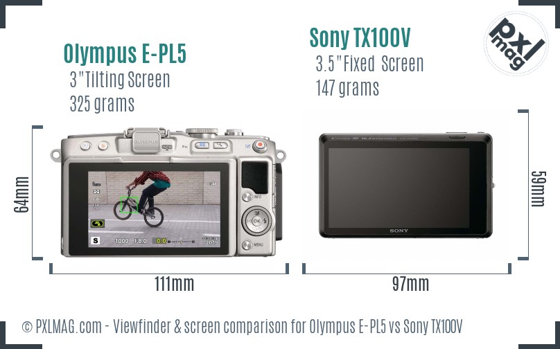 Olympus E-PL5 vs Sony TX100V Screen and Viewfinder comparison