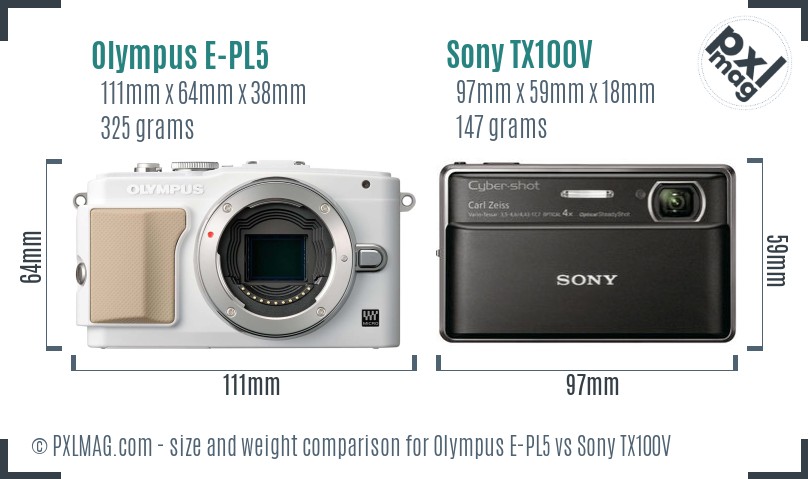 Olympus E-PL5 vs Sony TX100V size comparison Olympus E-PL5 vs Sony TX100V size comparison