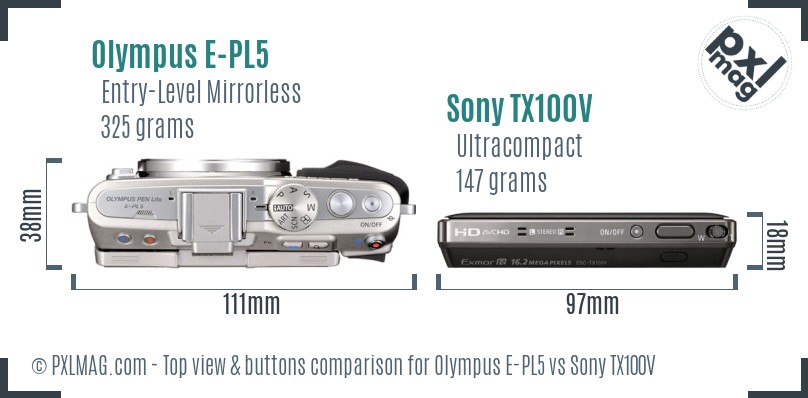 Olympus E-PL5 vs Sony TX100V top view buttons comparison