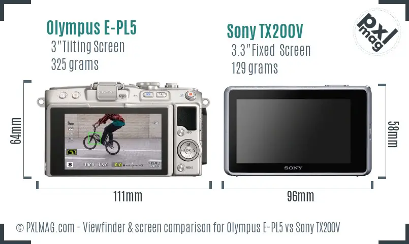 Olympus E-PL5 vs Sony TX200V Screen and Viewfinder comparison Olympus E-PL5 vs Sony TX200V Screen and Viewfinder comparison