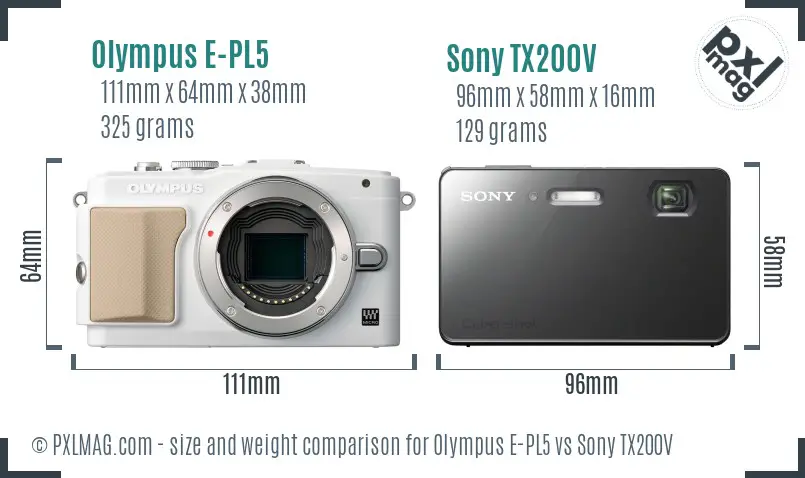 Olympus E-PL5 vs Sony TX200V size comparison Olympus E-PL5 vs Sony TX200V size comparison