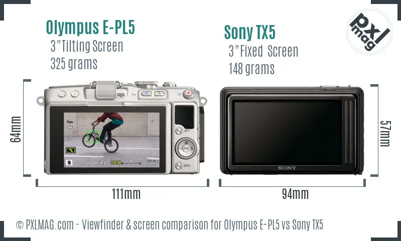 Olympus E-PL5 vs Sony TX5 Screen and Viewfinder comparison