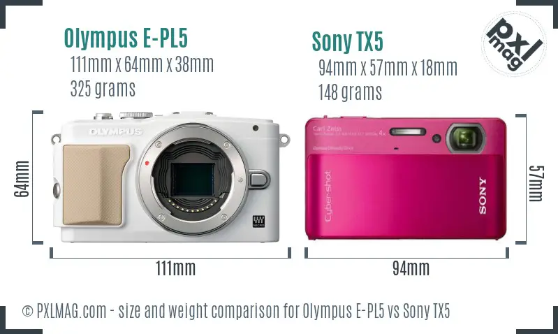 Olympus E-PL5 vs Sony TX5 size comparison