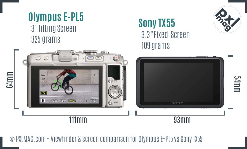 Olympus E-PL5 vs Sony TX55 Screen and Viewfinder comparison