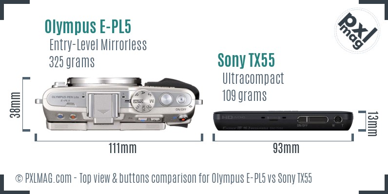 Olympus E-PL5 vs Sony TX55 top view buttons comparison