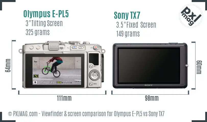 Olympus E-PL5 vs Sony TX7 Screen and Viewfinder comparison Olympus E-PL5 vs Sony TX7 Screen and Viewfinder comparison