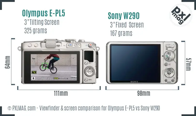 Olympus E-PL5 vs Sony W290 Screen and Viewfinder comparison Olympus E-PL5 vs Sony W290 Screen and Viewfinder comparison