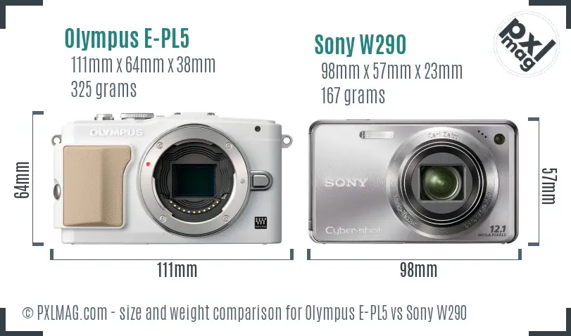 Olympus E-PL5 vs Sony W290 size comparison Olympus E-PL5 vs Sony W290 size comparison