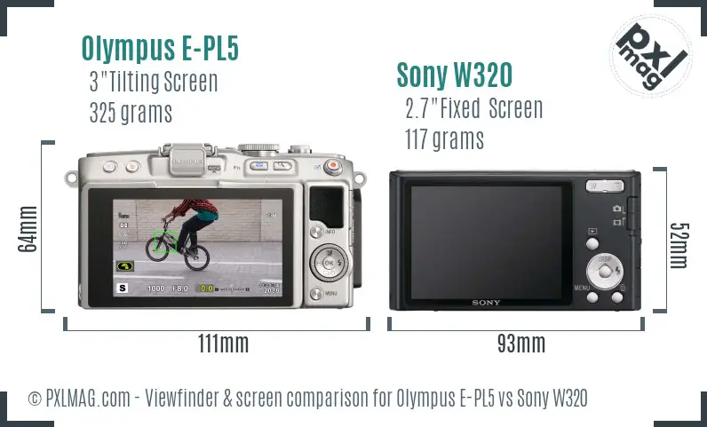 Olympus E-PL5 vs Sony W320 Screen and Viewfinder comparison