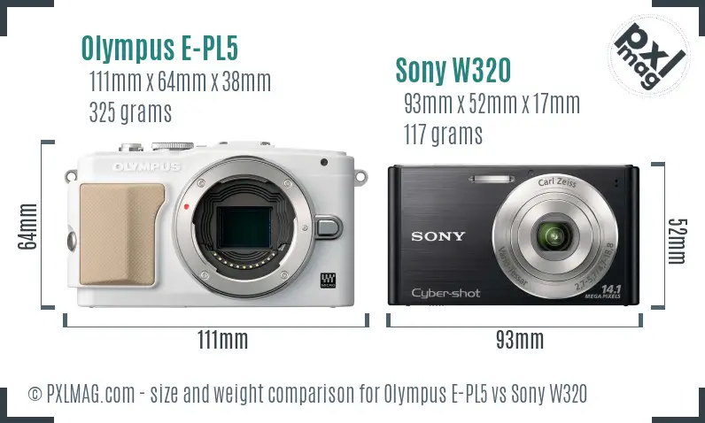 Olympus E-PL5 vs Sony W320 size comparison