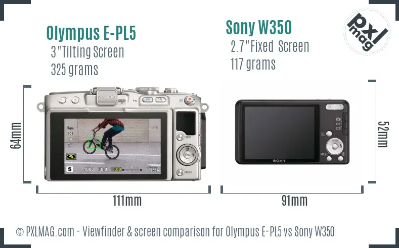 Olympus E-PL5 vs Sony W350 Screen and Viewfinder comparison