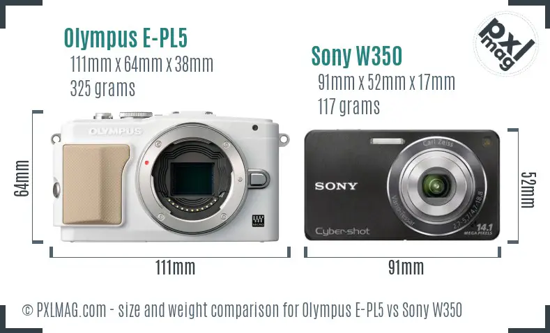 Olympus E-PL5 vs Sony W350 size comparison