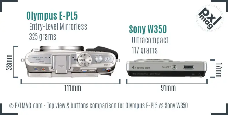 Olympus E-PL5 vs Sony W350 top view buttons comparison