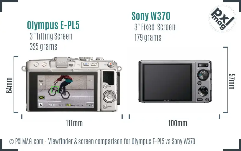 Olympus E-PL5 vs Sony W370 Screen and Viewfinder comparison