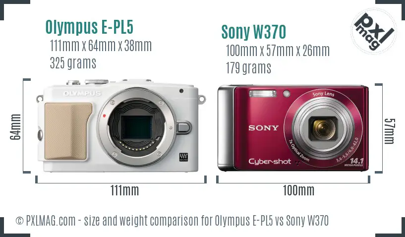 Olympus E-PL5 vs Sony W370 size comparison
