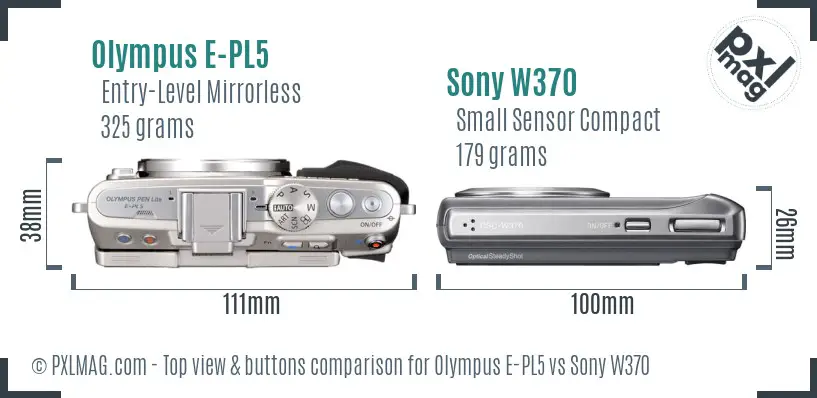 Olympus E-PL5 vs Sony W370 top view buttons comparison