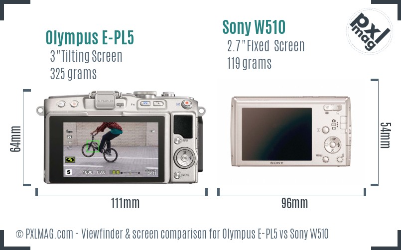 Olympus E-PL5 vs Sony W510 Screen and Viewfinder comparison