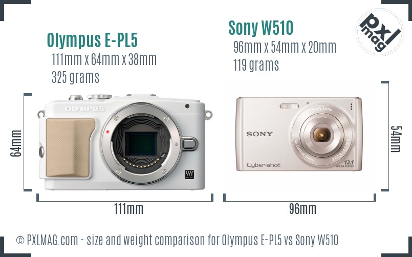 Olympus E-PL5 vs Sony W510 size comparison Olympus E-PL5 vs Sony W510 size comparison