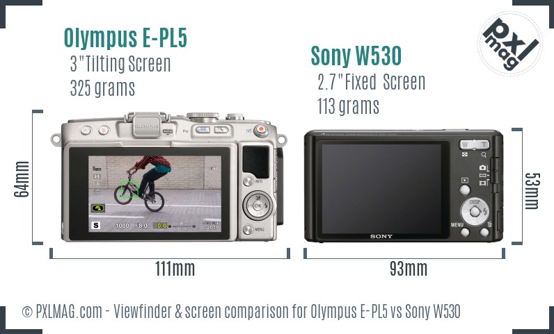 Olympus E-PL5 vs Sony W530 Screen and Viewfinder comparison