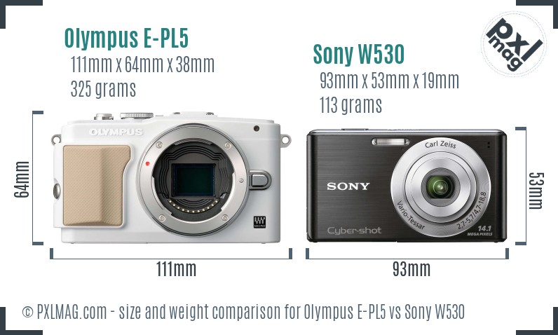 Olympus E-PL5 vs Sony W530 size comparison