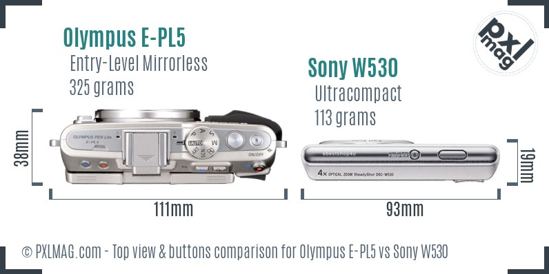 Olympus E-PL5 vs Sony W530 top view buttons comparison