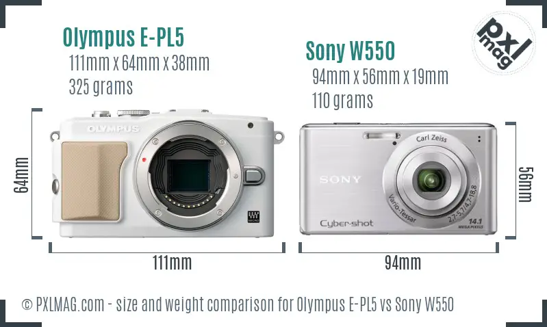 Olympus E-PL5 vs Sony W550 size comparison Olympus E-PL5 vs Sony W550 size comparison