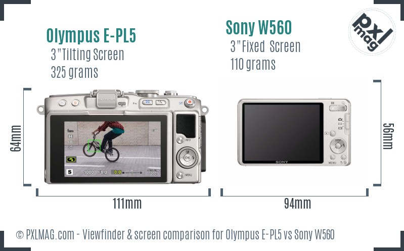 Olympus E-PL5 vs Sony W560 Screen and Viewfinder comparison