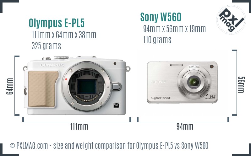 Olympus E-PL5 vs Sony W560 size comparison
