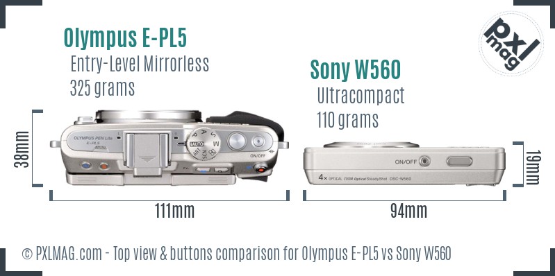 Olympus E-PL5 vs Sony W560 top view buttons comparison