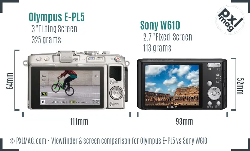 Olympus E-PL5 vs Sony W610 Screen and Viewfinder comparison