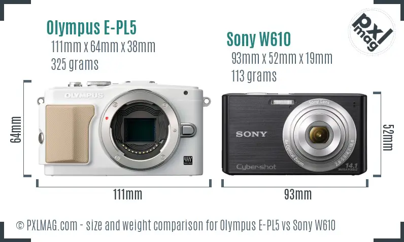 Olympus E-PL5 vs Sony W610 size comparison