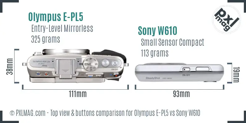 Olympus E-PL5 vs Sony W610 top view buttons comparison